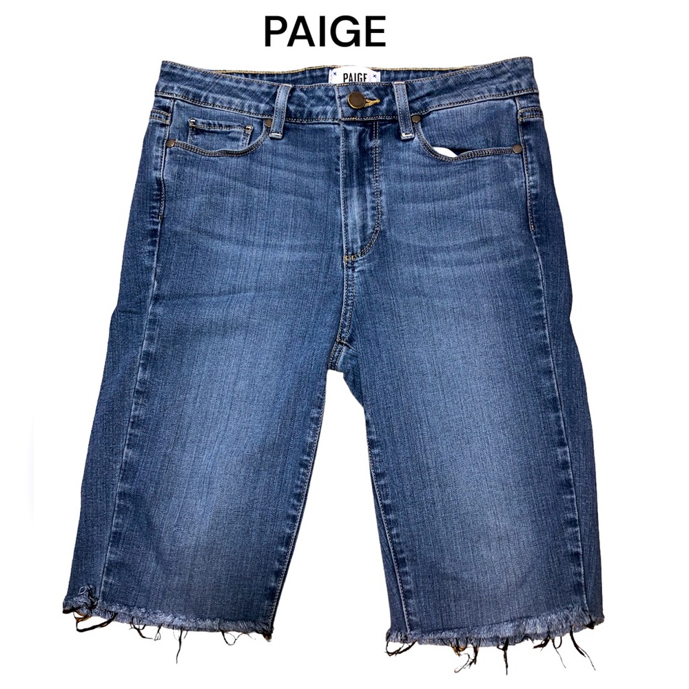 PAIGE hoxton ultra skinny cut off jean shorts.